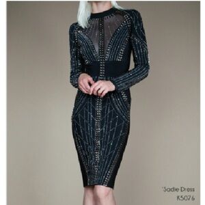 WOW Couture Black and Silver Embellished Ribbed Bodycon Dress